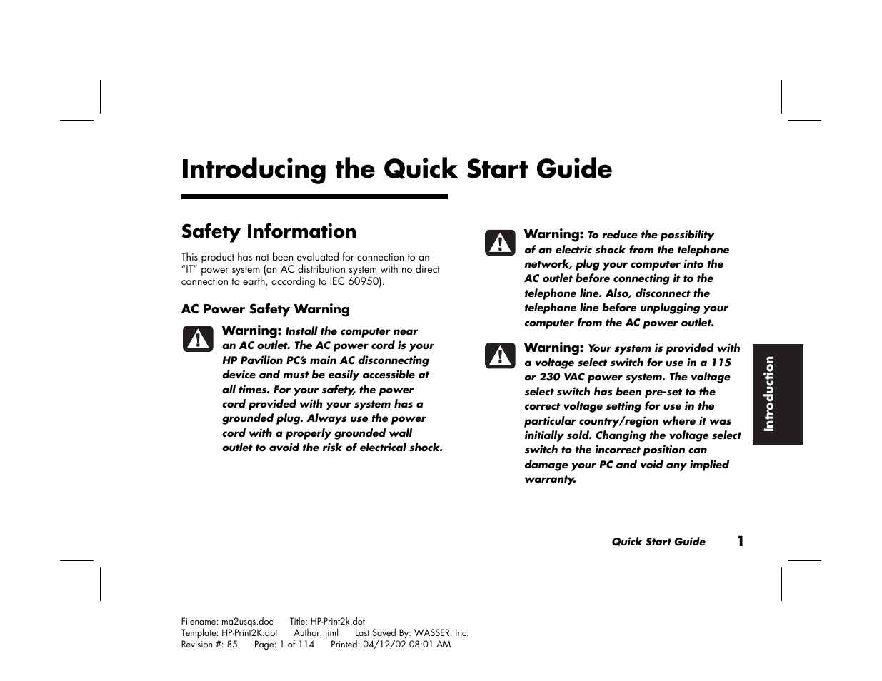 Introducing the quick start guide, Safety information | HP Pavilion User Manual | Page 29 / 114