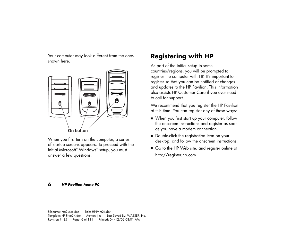 Registering with hp | HP Pavilion User Manual | Page 34 / 114