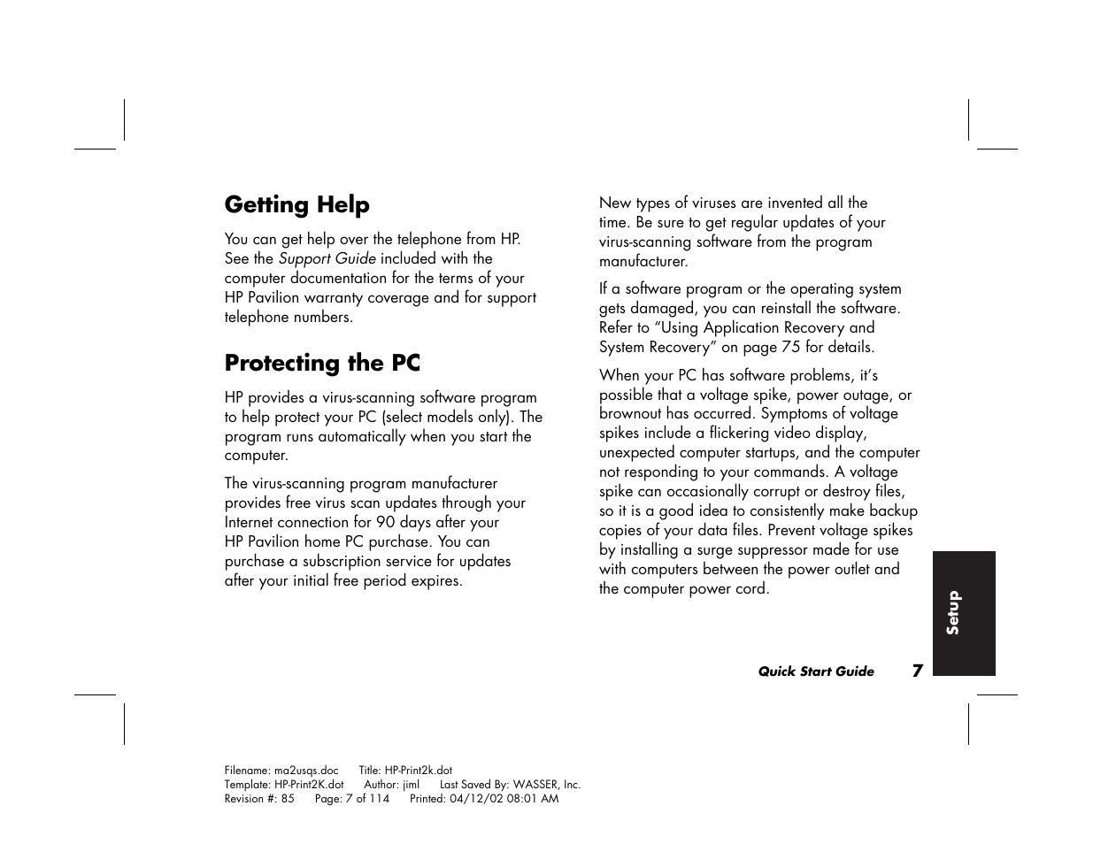 Getting help, Protecting the pc | HP Pavilion User Manual | Page 35 / 114