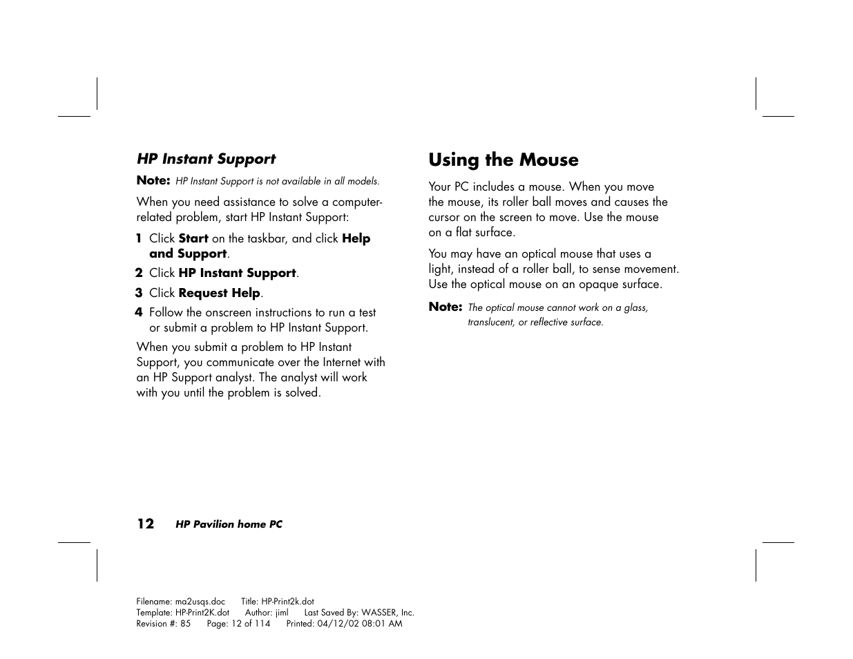 Using the mouse | HP Pavilion User Manual | Page 40 / 114
