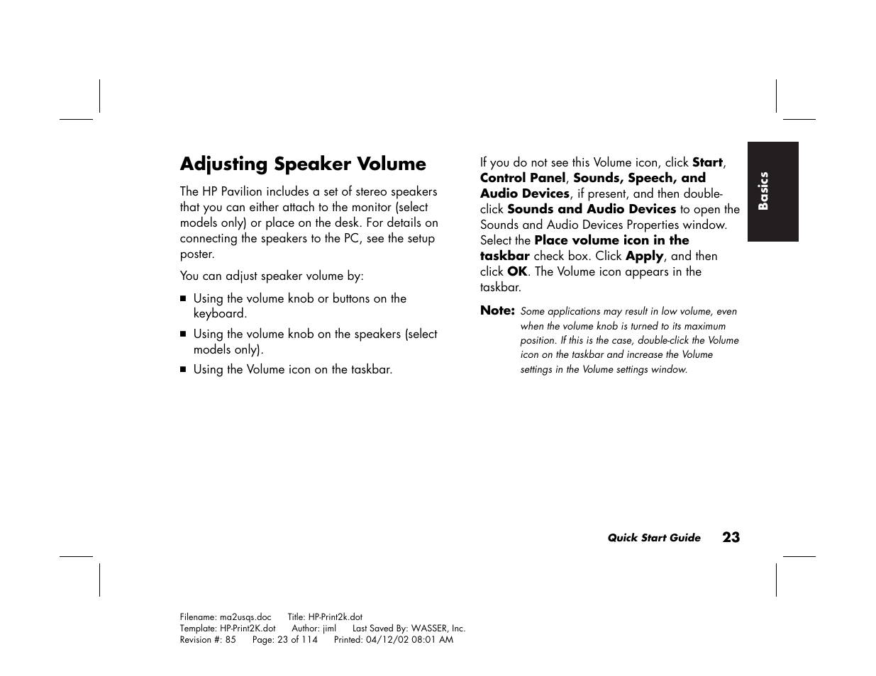 Adjusting speaker volume | HP Pavilion User Manual | Page 51 / 114