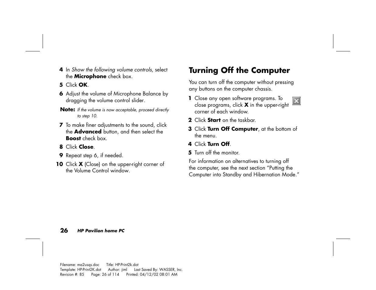 Turning off the computer | HP Pavilion User Manual | Page 54 / 114
