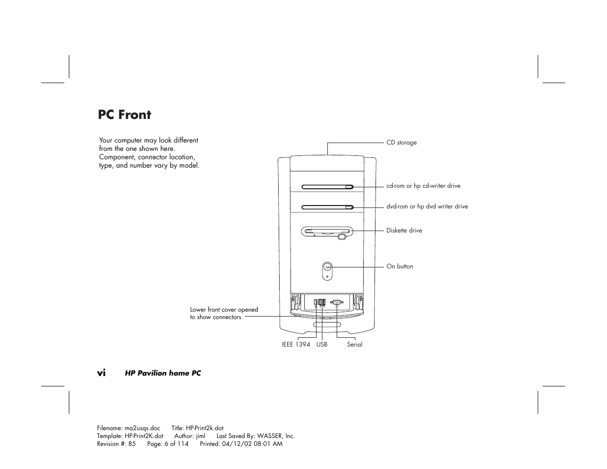 Pc front | HP Pavilion User Manual | Page 6 / 114