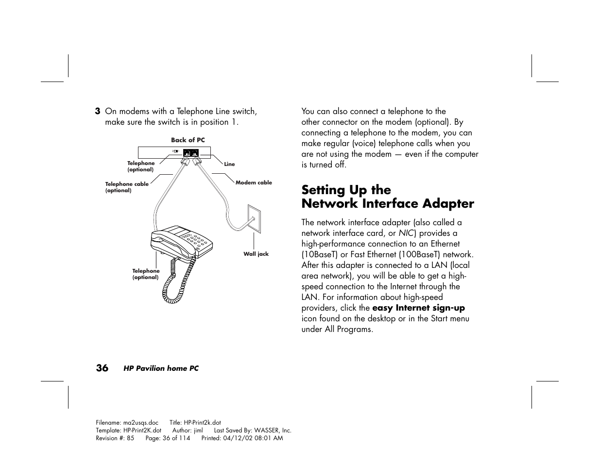 Setting up the network interface adapter | HP Pavilion User Manual | Page 64 / 114