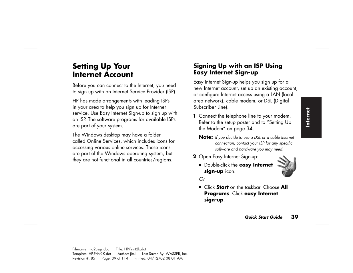 Setting up your internet account | HP Pavilion User Manual | Page 67 / 114