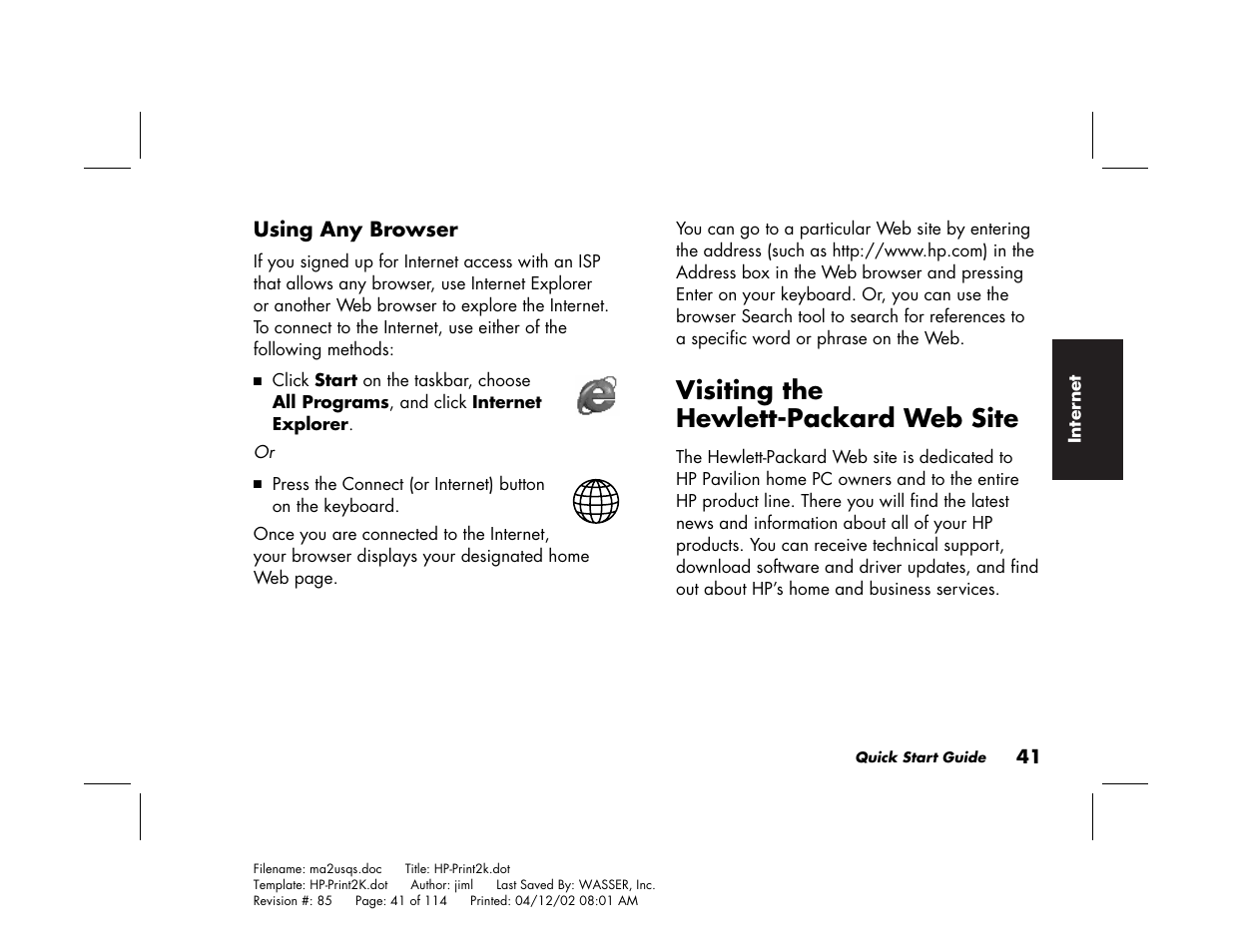 Visiting the hewlett-packard web site | HP Pavilion User Manual | Page 69 / 114