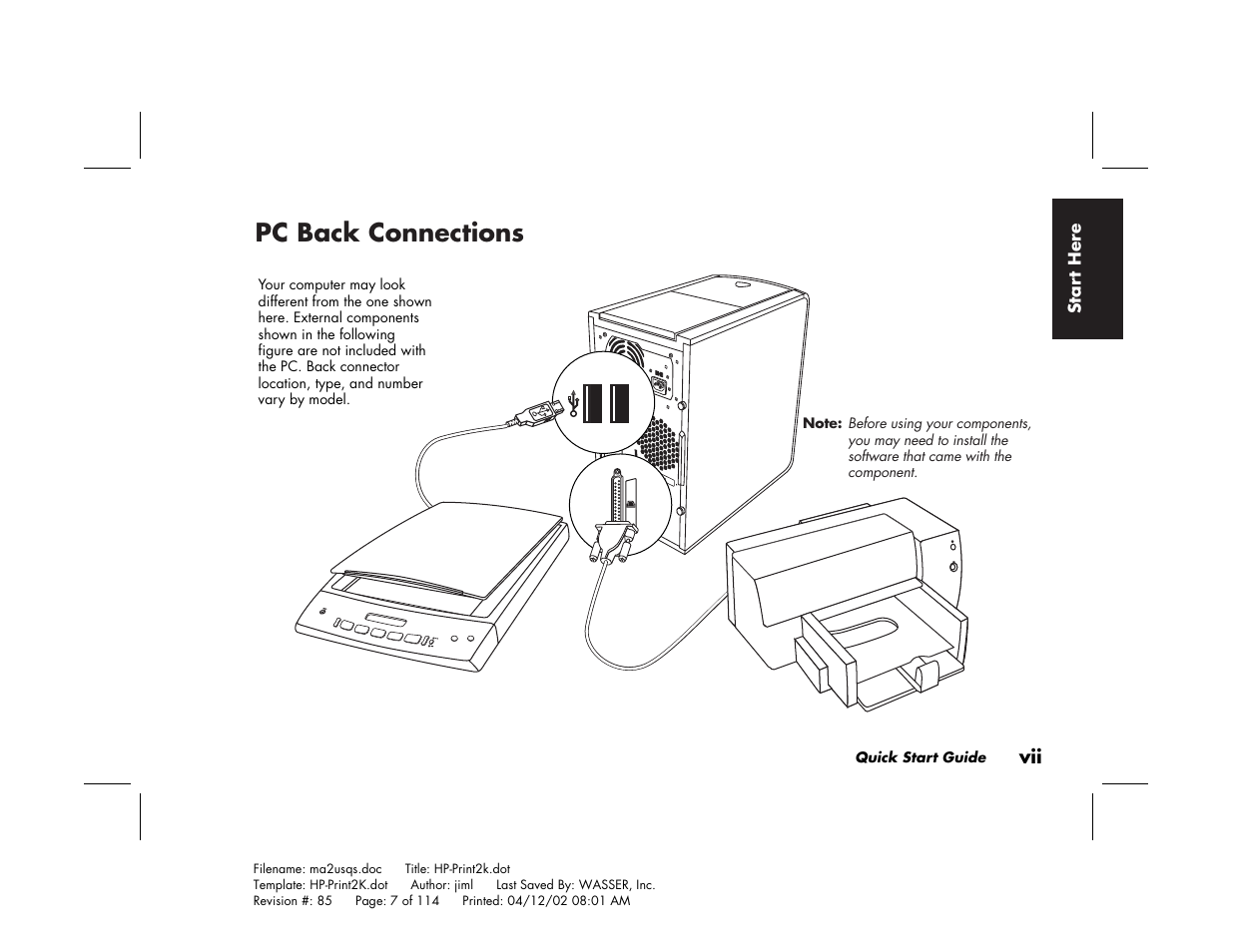 Pc back connections | HP Pavilion User Manual | Page 7 / 114