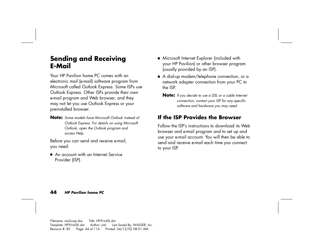 Sending and receiving e-mail | HP Pavilion User Manual | Page 72 / 114