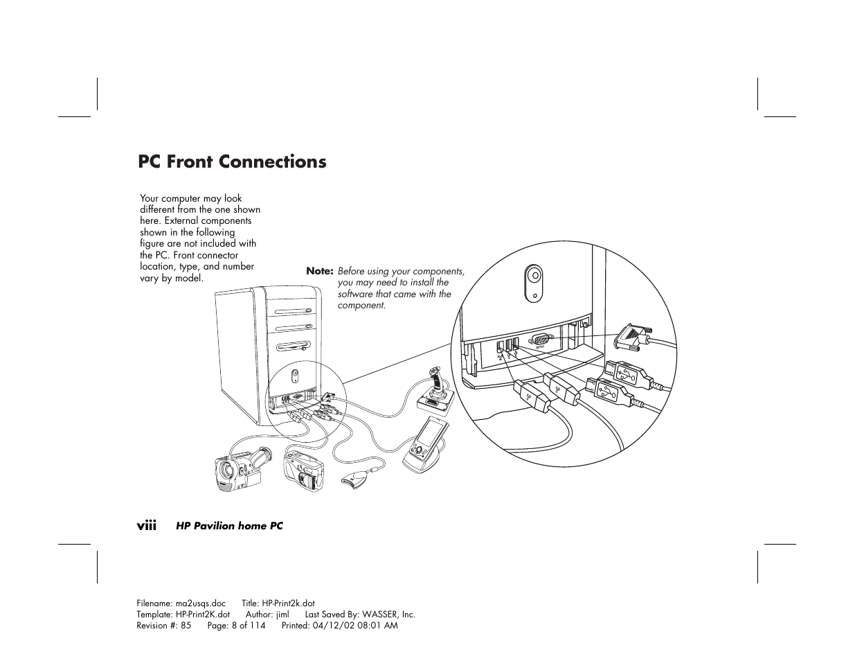 Pc front connections | HP Pavilion User Manual | Page 8 / 114