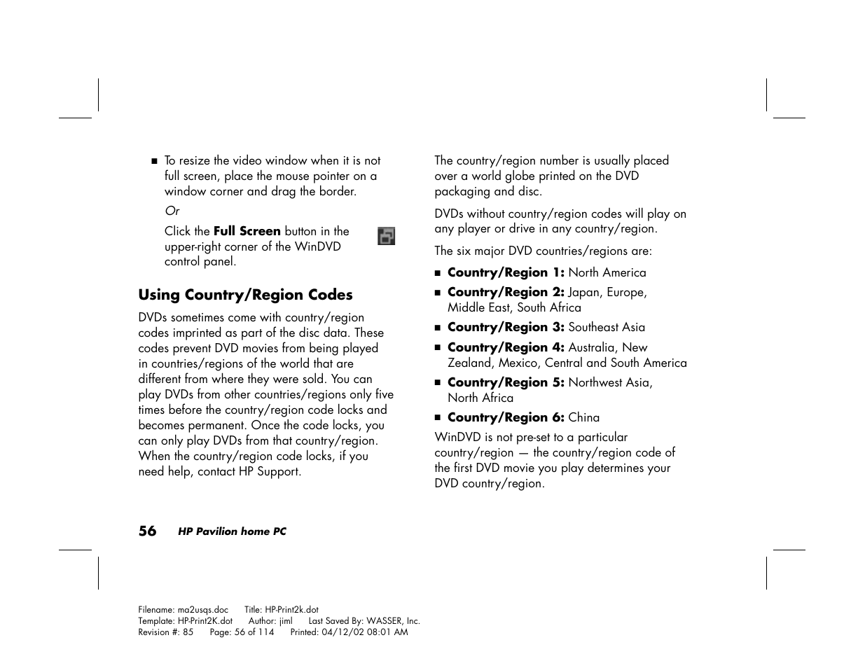 Using country/region codes | HP Pavilion User Manual | Page 84 / 114