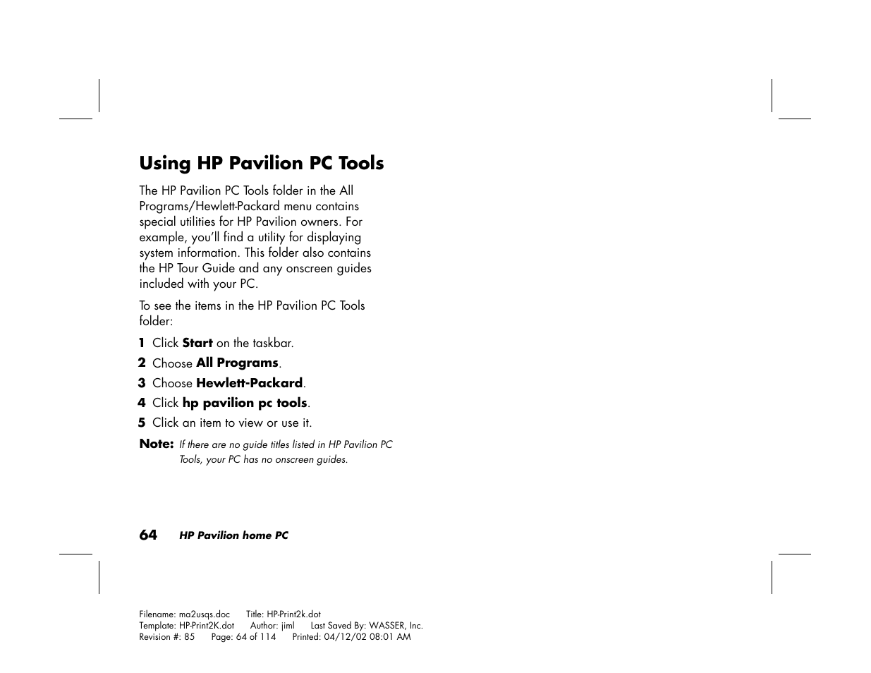 Using hp pavilion pc tools | HP Pavilion User Manual | Page 92 / 114