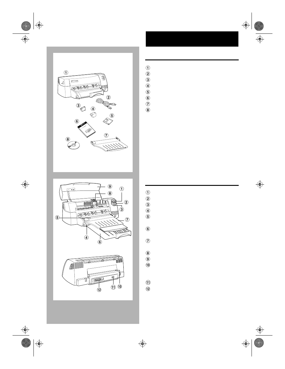 1 getting started, Packing list -1 printer parts -1, Packing list | Printer parts | HP 1000C User Manual | Page 5 / 40