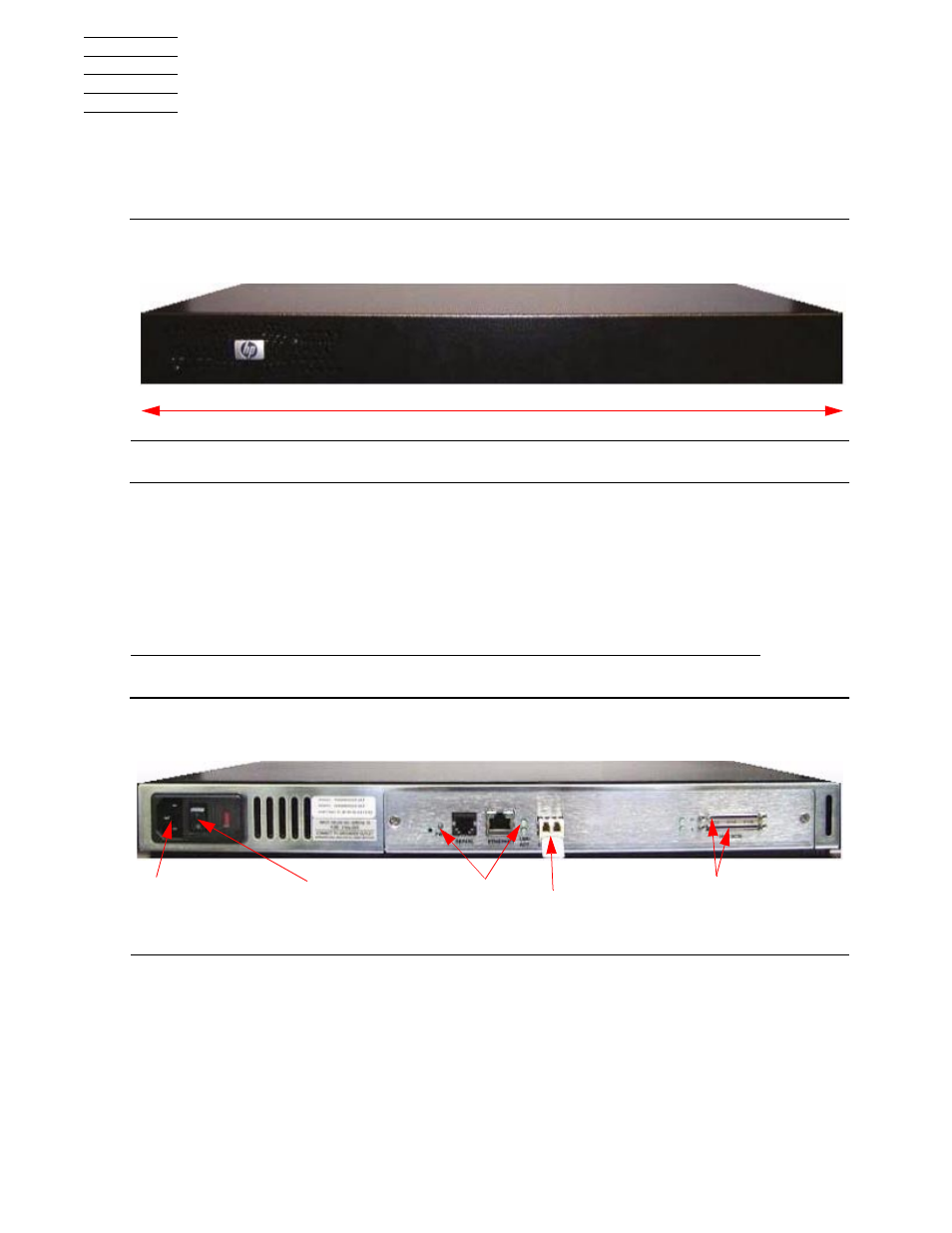 A product specifications, A. product specifications, Figure a-1 | Fibre channel to scsi router, Figure a-2, Rear panel components, Table a-1, Dimensions of the fibre channel to scsi router, Appendix a, product specifications, Product specifications | HP FIBRE CHANNEL TO SCSI ROUTER M8201R User Manual | Page 43 / 61