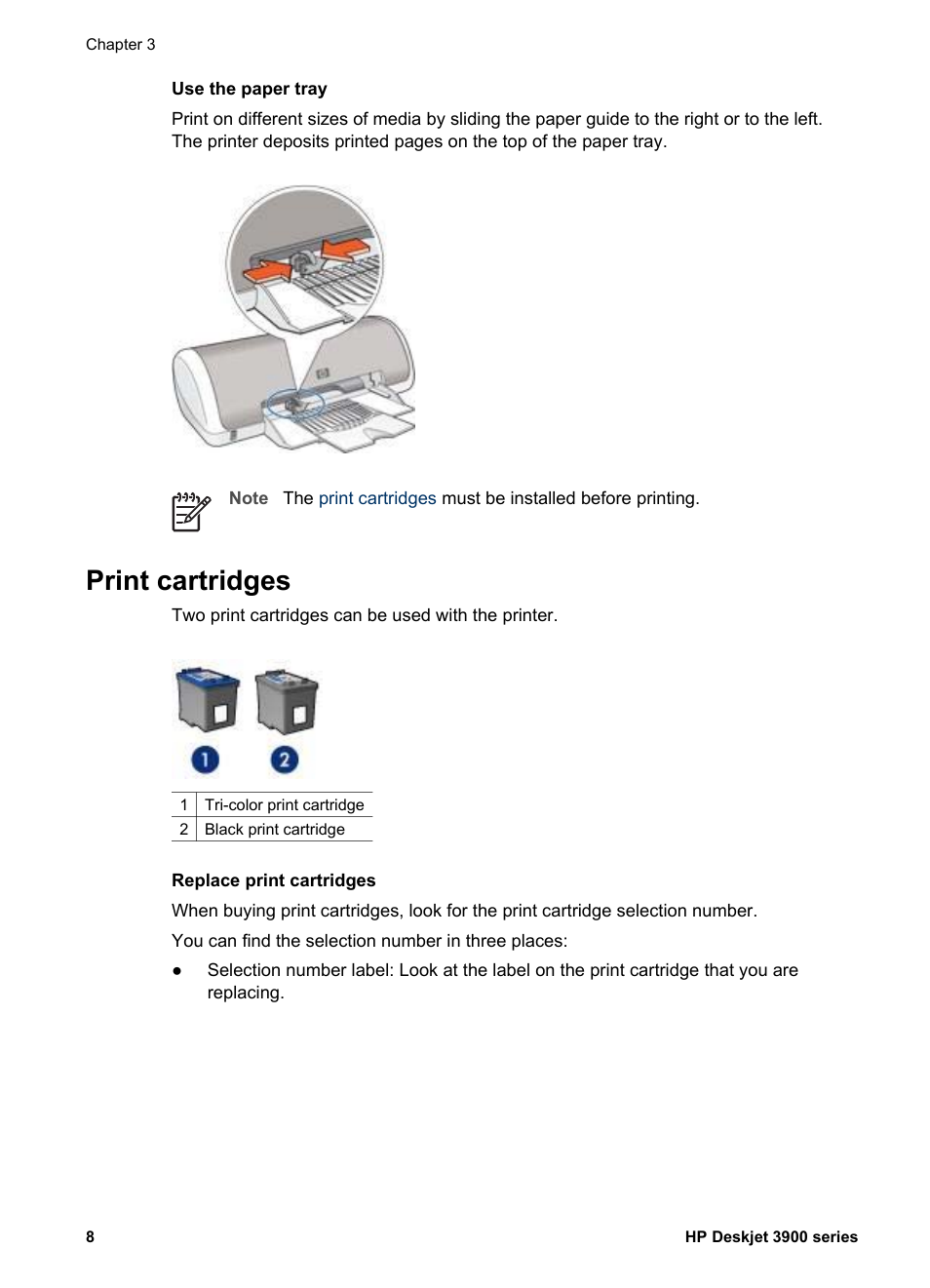 Print cartridges | HP 3900 series User Manual | Page 10 / 72