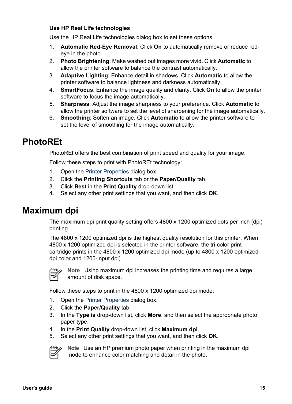 Photoret, Maximum dpi, Photoret maximum dpi | With | HP 3900 series User Manual | Page 17 / 72