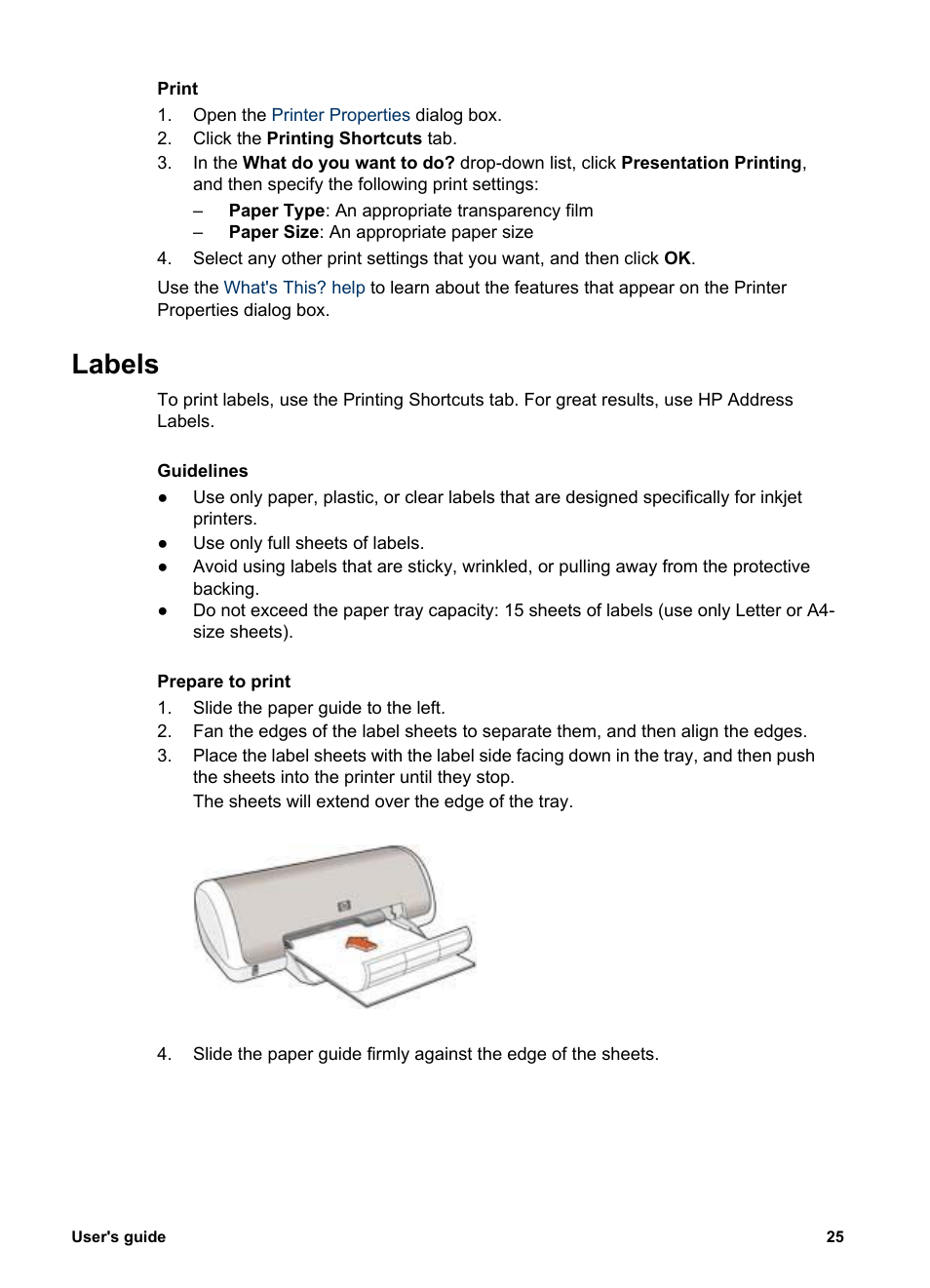 Labels | HP 3900 series User Manual | Page 27 / 72