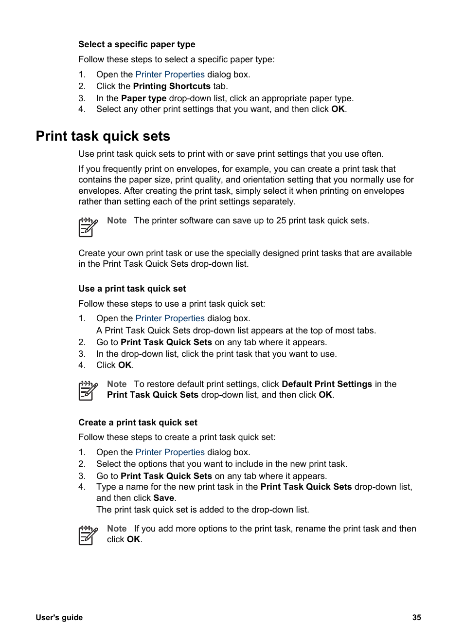 Print task quick sets | HP 3900 series User Manual | Page 37 / 72