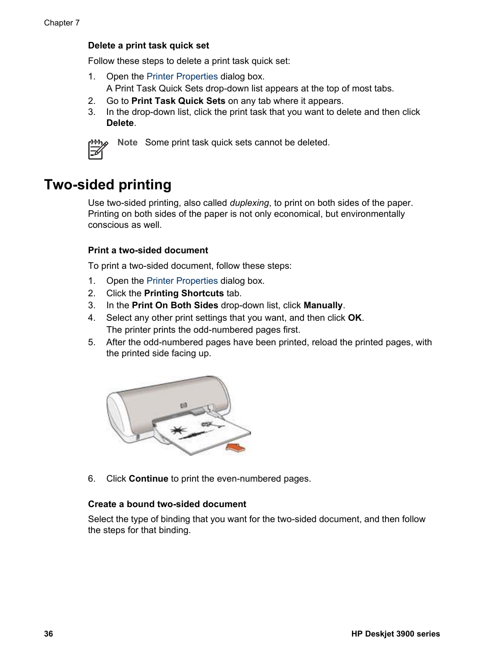 Two-sided printing, Print on both sides | HP 3900 series User Manual | Page 38 / 72