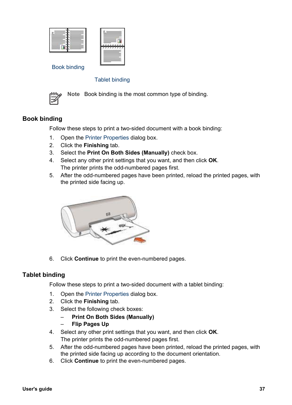 Book binding, Tablet binding | HP 3900 series User Manual | Page 39 / 72