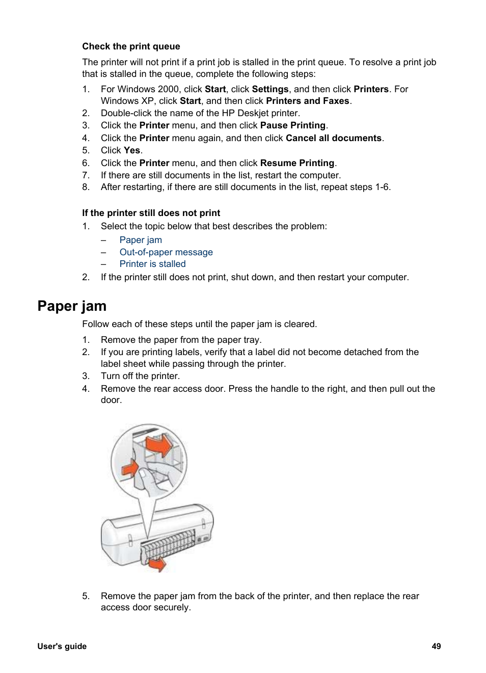 Paper jam | HP 3900 series User Manual | Page 51 / 72