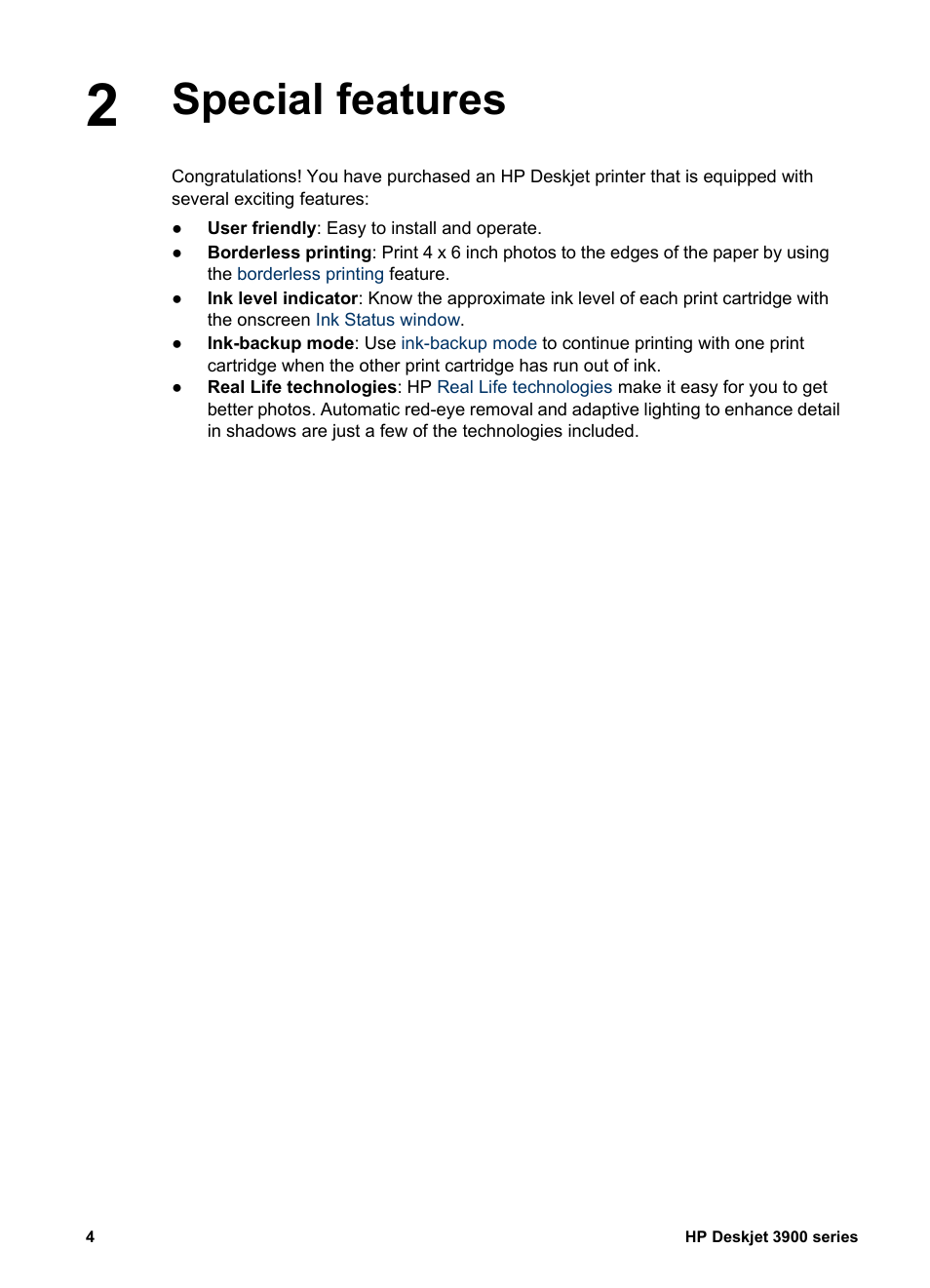 Special features | HP 3900 series User Manual | Page 6 / 72