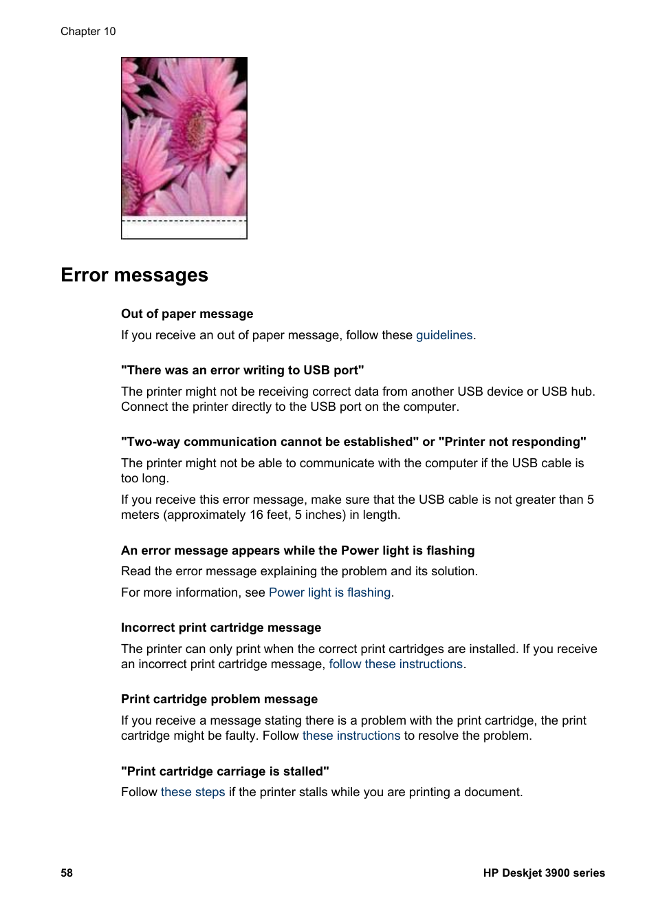 Error messages | HP 3900 series User Manual | Page 60 / 72