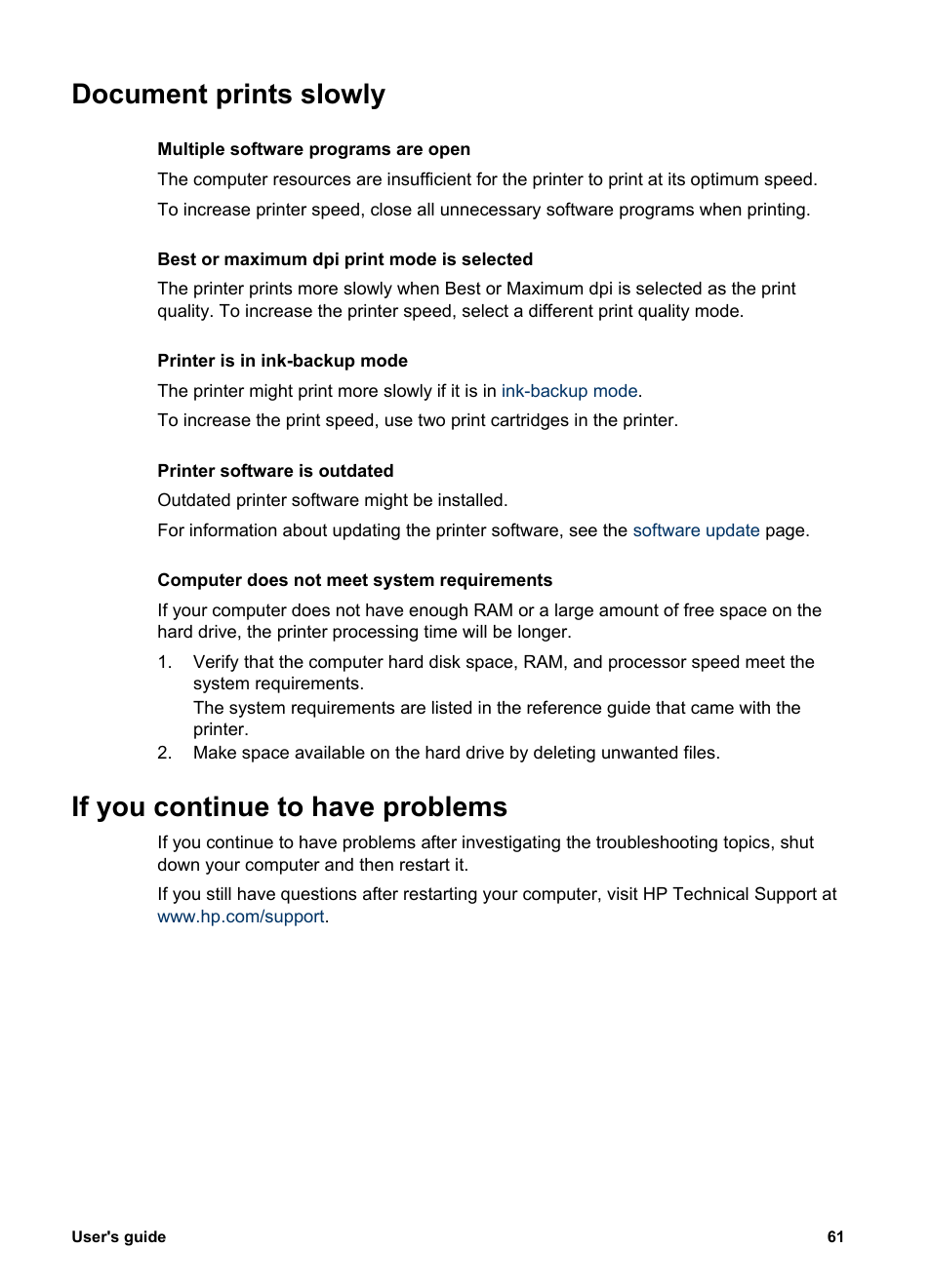 Document prints slowly, If you continue to have problems | HP 3900 series User Manual | Page 63 / 72