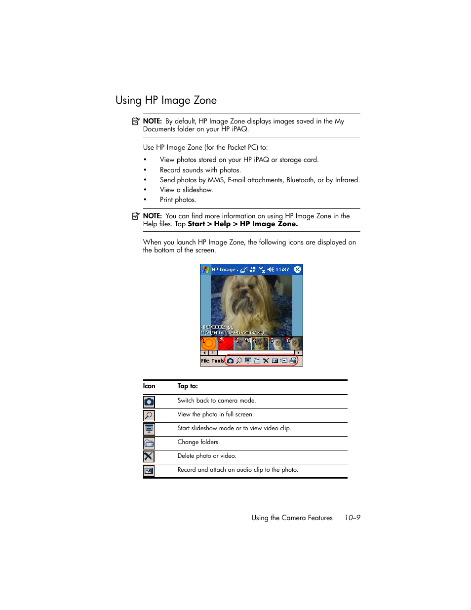 Using hp image zone, Using hp image zone –9 | HP iPAQ hw6500 User Manual | Page 111 / 170