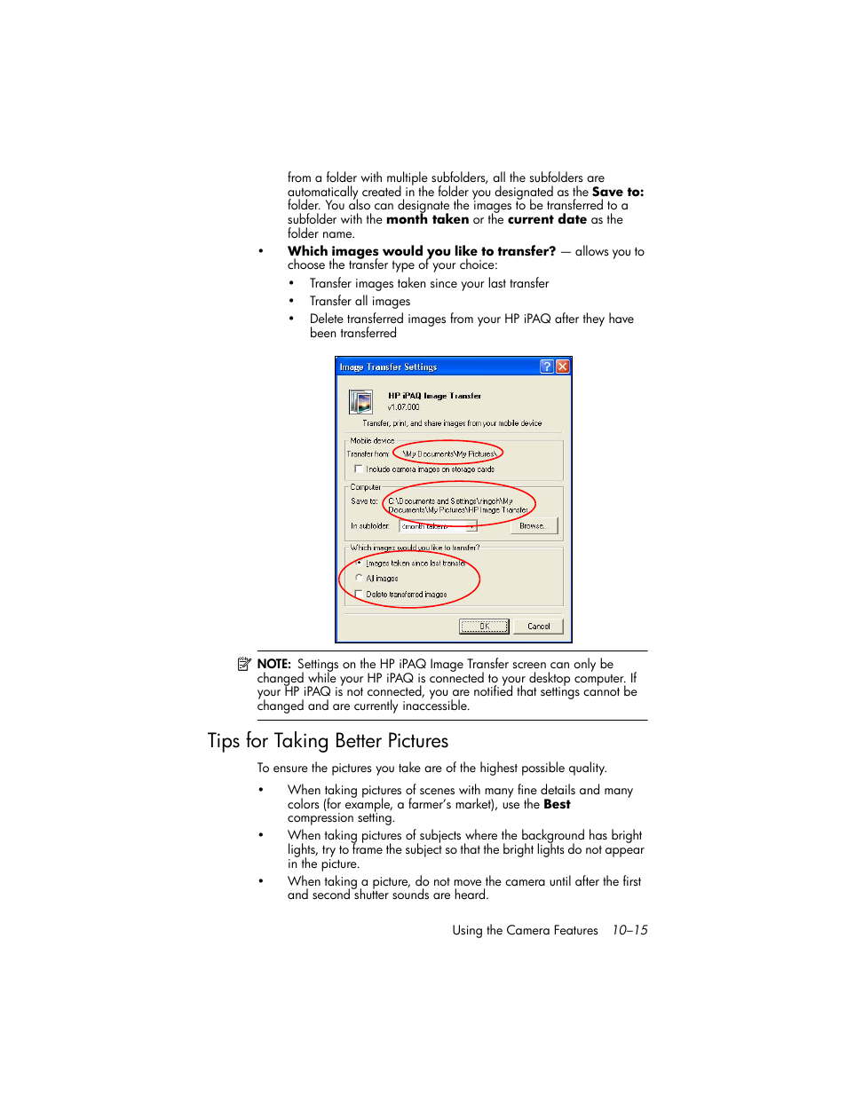 Tips for taking better pictures, Tips for taking better pictures –15 | HP iPAQ hw6500 User Manual | Page 117 / 170