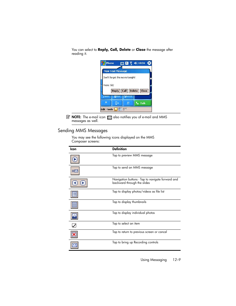 Sending mms messages, Sending mms messages –9 | HP iPAQ hw6500 User Manual | Page 129 / 170