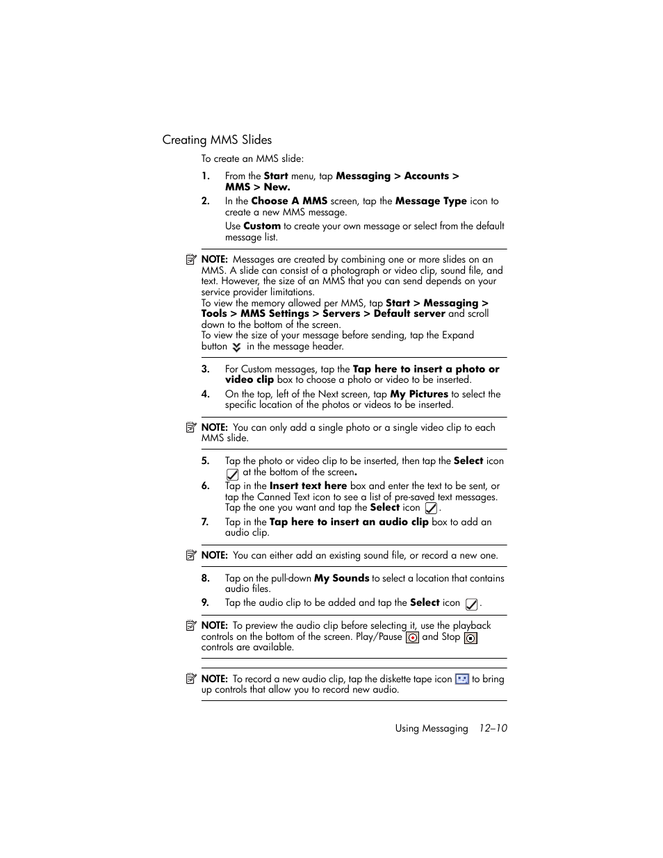Creating mms slides | HP iPAQ hw6500 User Manual | Page 130 / 170