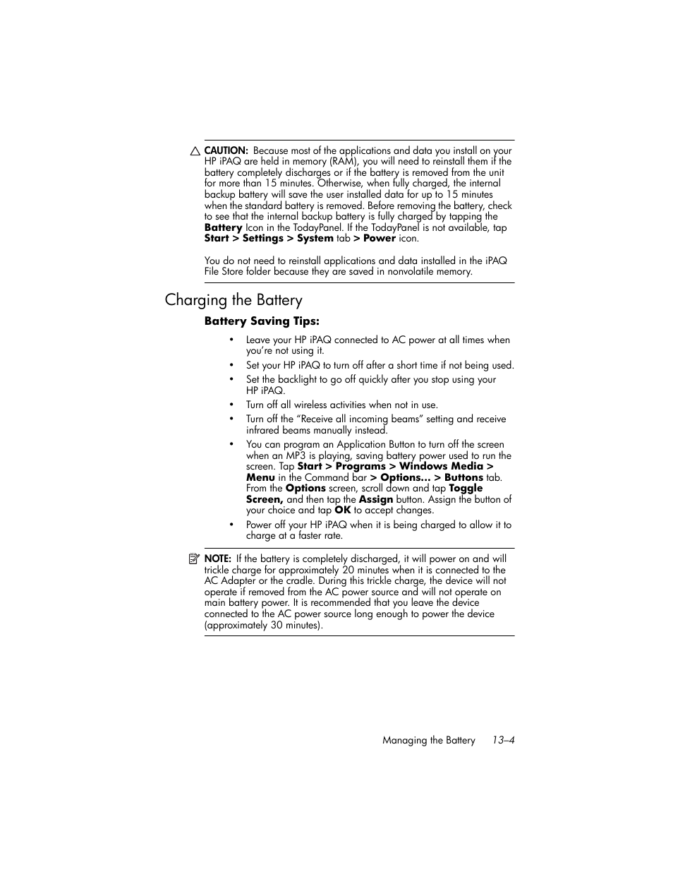 Charging the battery, Charging the battery –4 | HP iPAQ hw6500 User Manual | Page 136 / 170