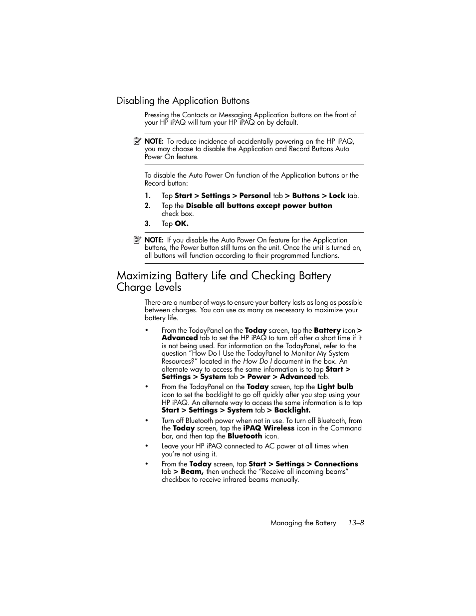 Disabling the application buttons, Disabling the application buttons –8 | HP iPAQ hw6500 User Manual | Page 140 / 170