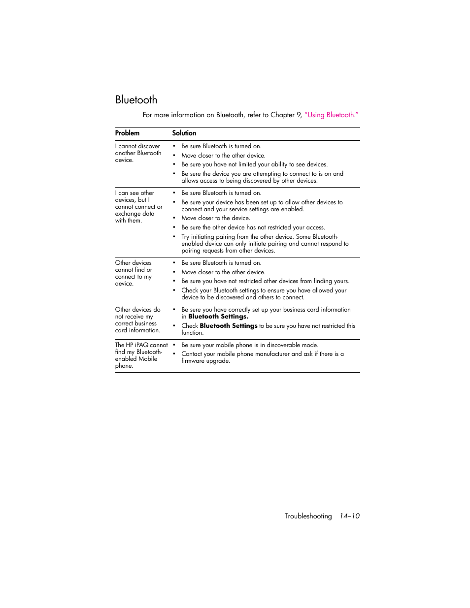 Bluetooth, Bluetooth –10 | HP iPAQ hw6500 User Manual | Page 152 / 170