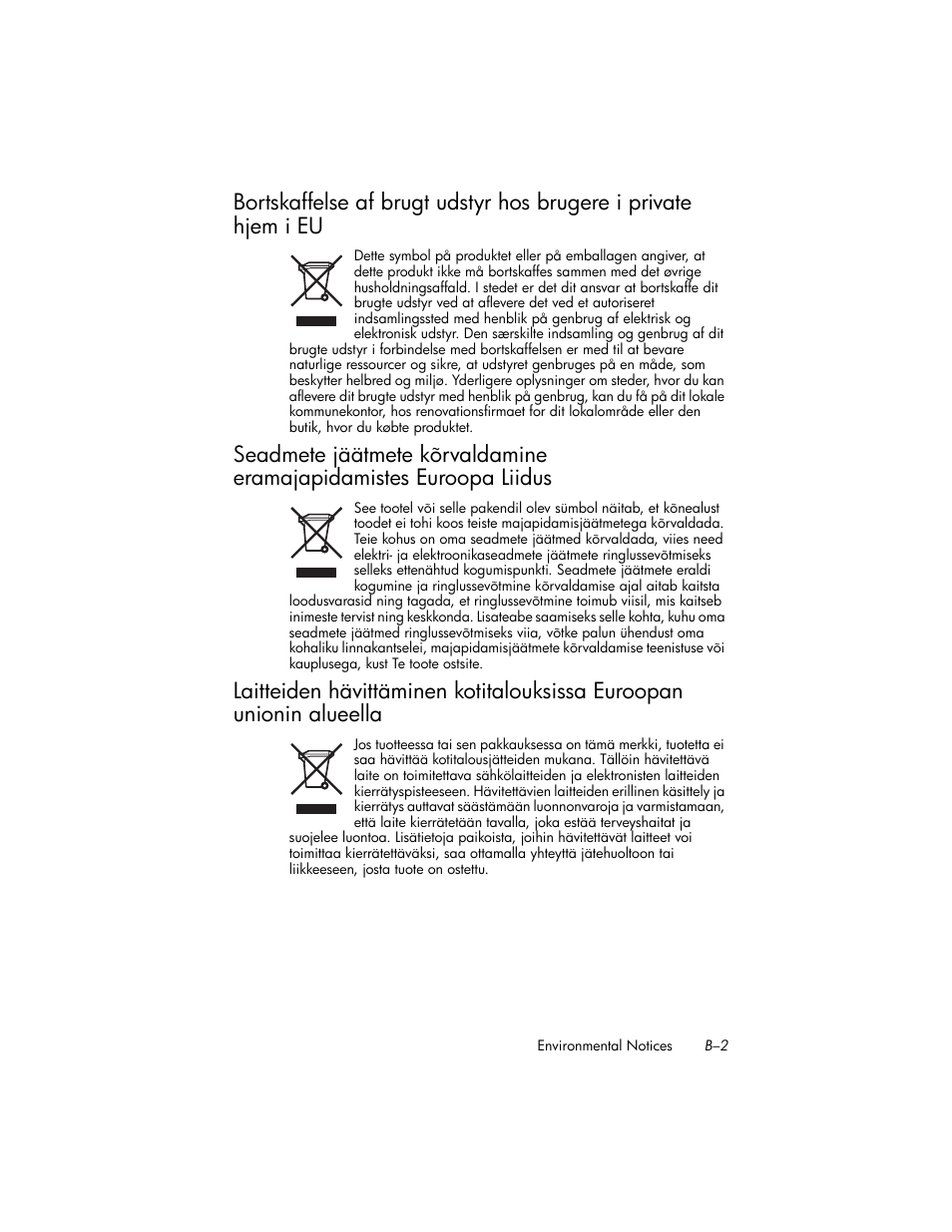Laitteiden hävittäminen kotitalouksissa euroopan | HP iPAQ hw6500 User Manual | Page 160 / 170