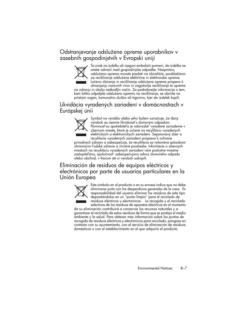 Likvidácia vyradených zariadení v domácnostiach v | HP iPAQ hw6500 User Manual | Page 165 / 170