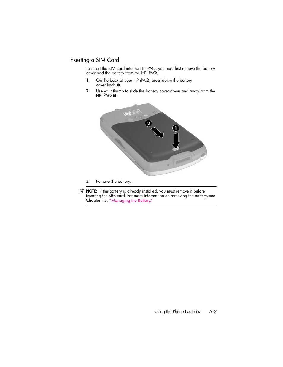 Inserting a sim card, Inserting a sim card –2 | HP iPAQ hw6500 User Manual | Page 48 / 170