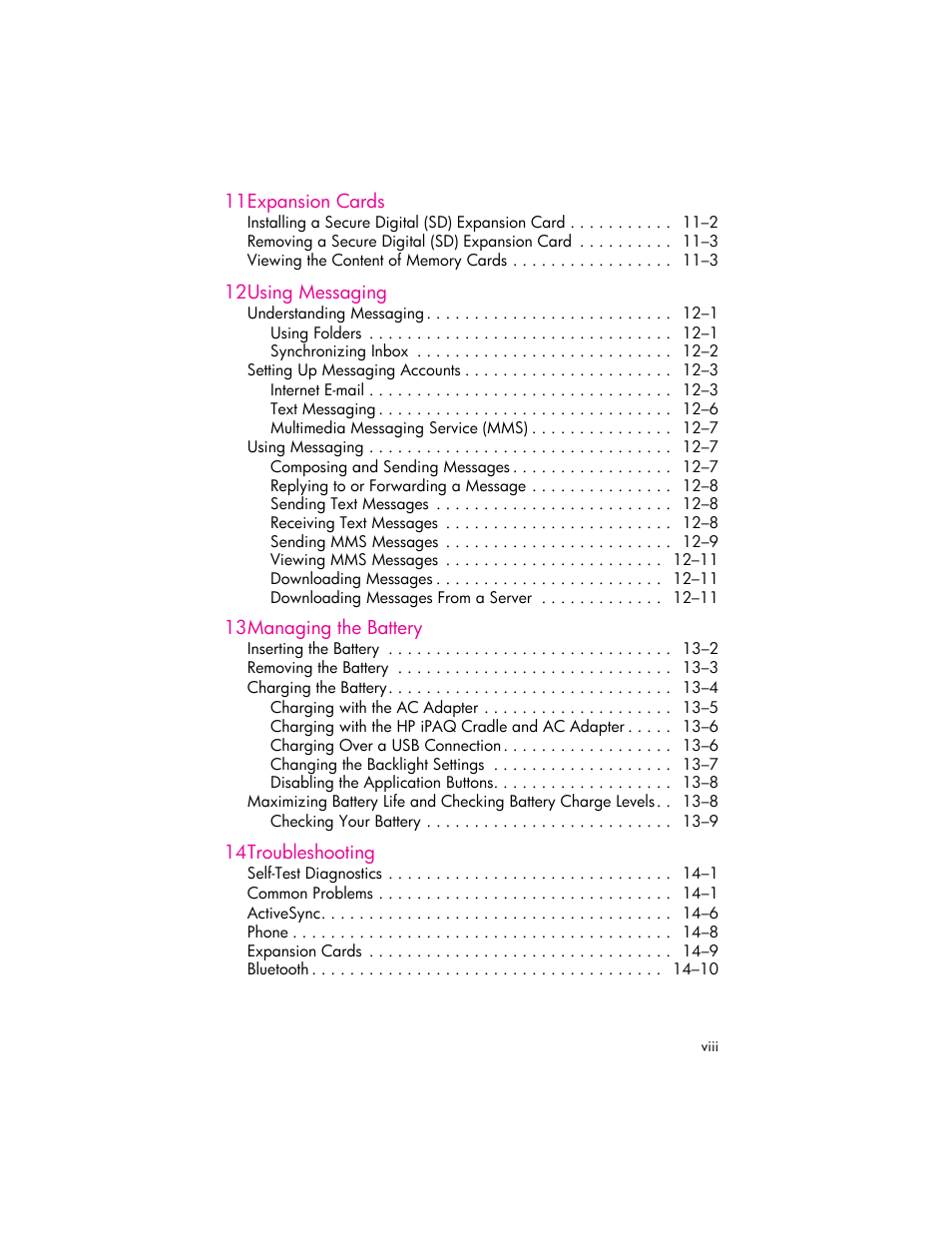 HP iPAQ hw6500 User Manual | Page 8 / 170