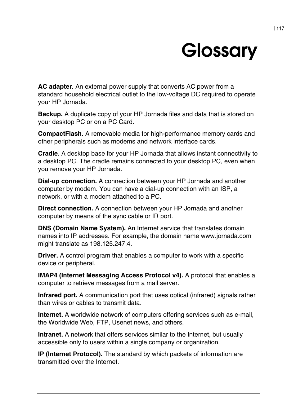 Glossary | HP Jornada 540 Series User Manual | Page 121 / 135
