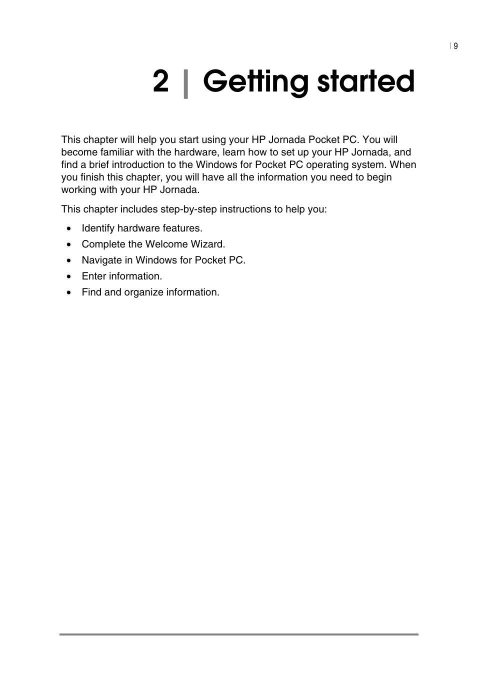 2| getting started | HP Jornada 540 Series User Manual | Page 13 / 135