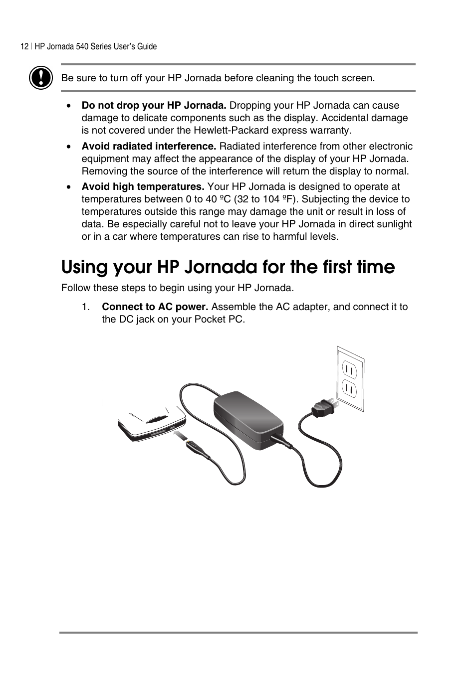 Using your hp jornada for the first time | HP Jornada 540 Series User Manual | Page 16 / 135