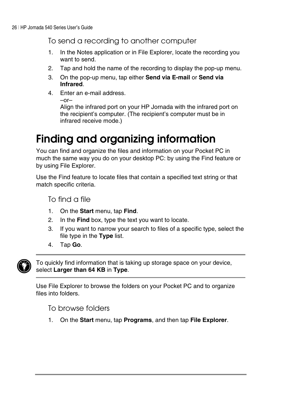 Finding and organizing information | HP Jornada 540 Series User Manual | Page 30 / 135