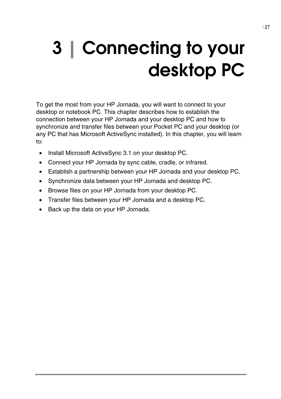 3| connecting to your desktop pc | HP Jornada 540 Series User Manual | Page 31 / 135