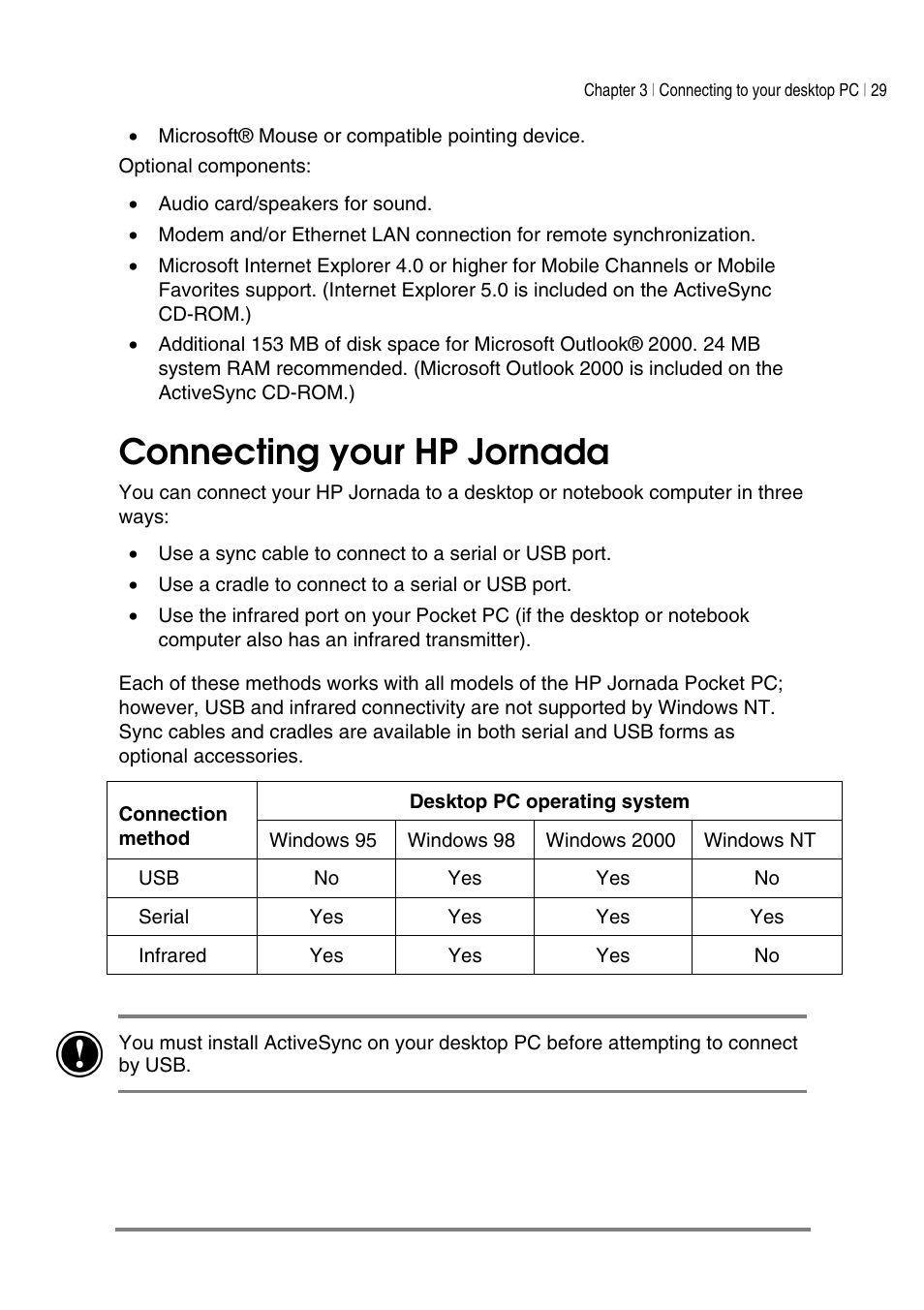 Connecting your hp jornada | HP Jornada 540 Series User Manual | Page 33 / 135