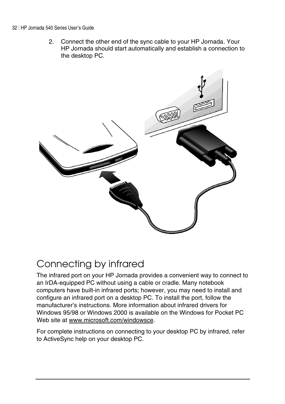 Connecting by infrared | HP Jornada 540 Series User Manual | Page 36 / 135