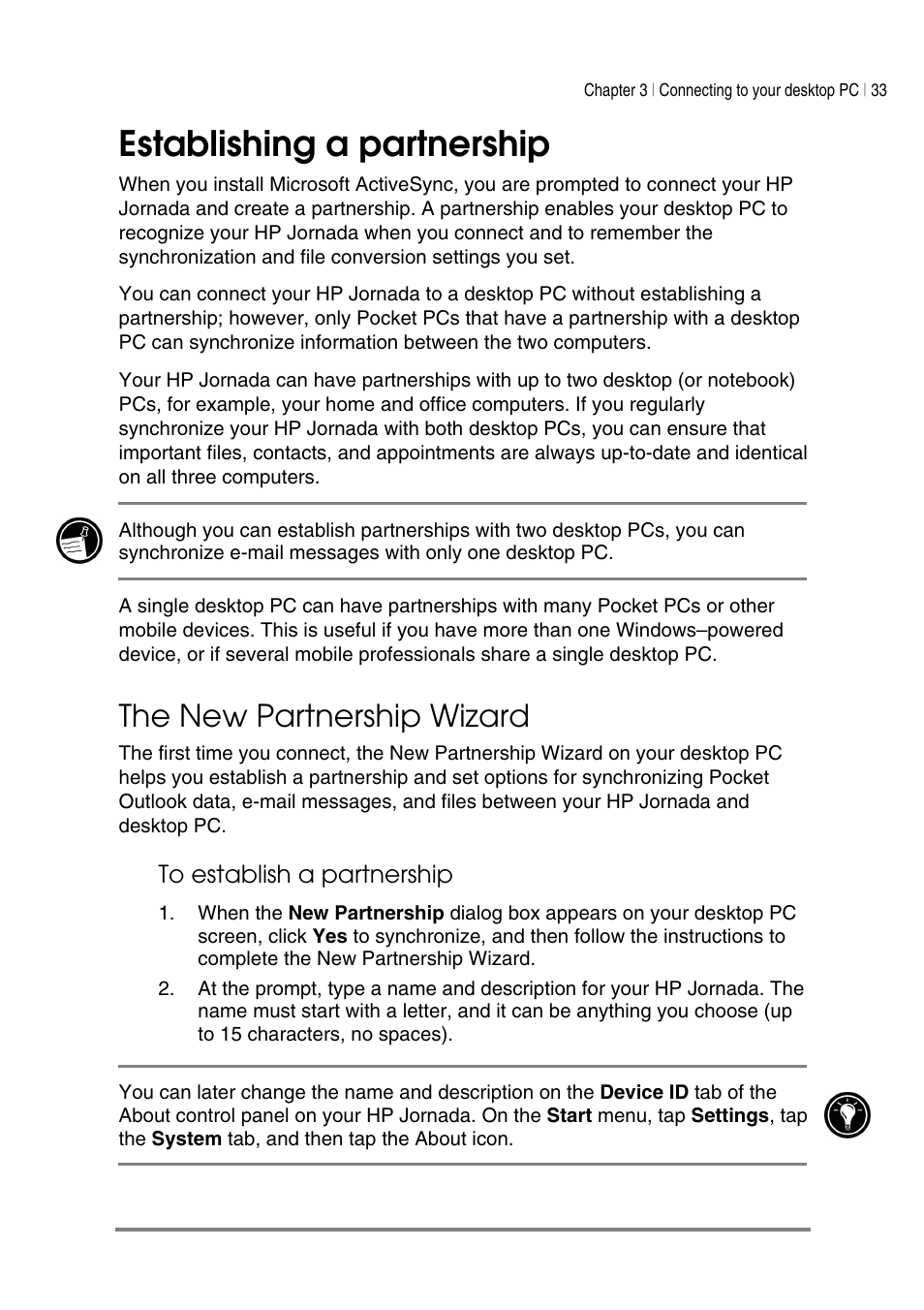 Establishing a partnership, The new partnership wizard | HP Jornada 540 Series User Manual | Page 37 / 135