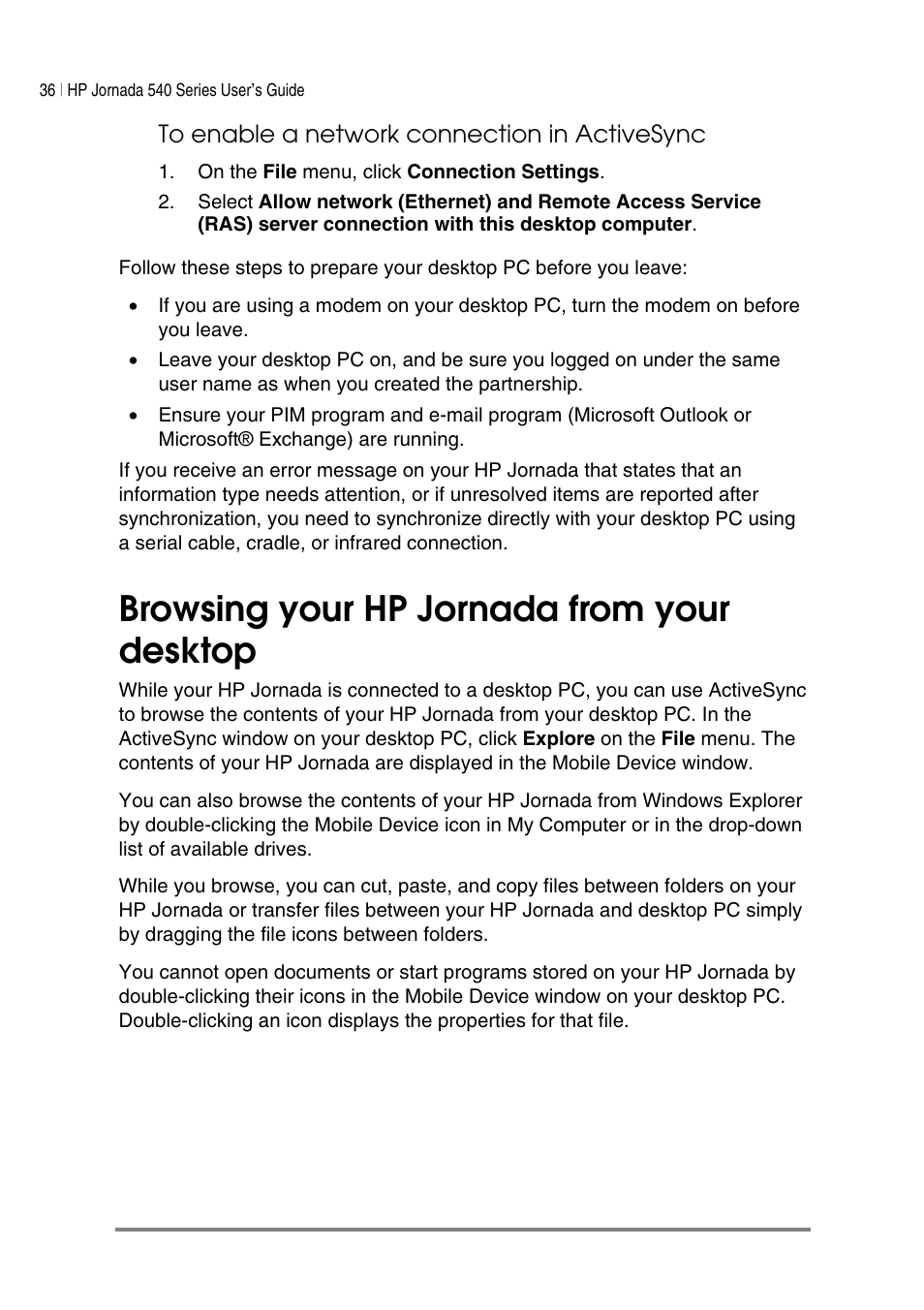 Browsing your hp jornada from your desktop | HP Jornada 540 Series User Manual | Page 40 / 135