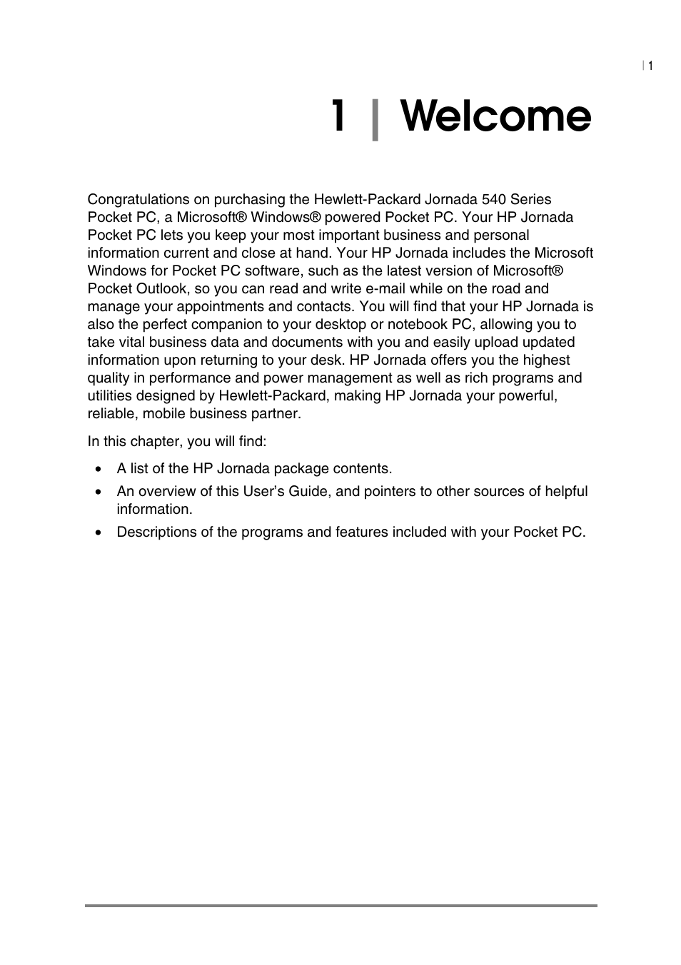 1| welcome | HP Jornada 540 Series User Manual | Page 5 / 135