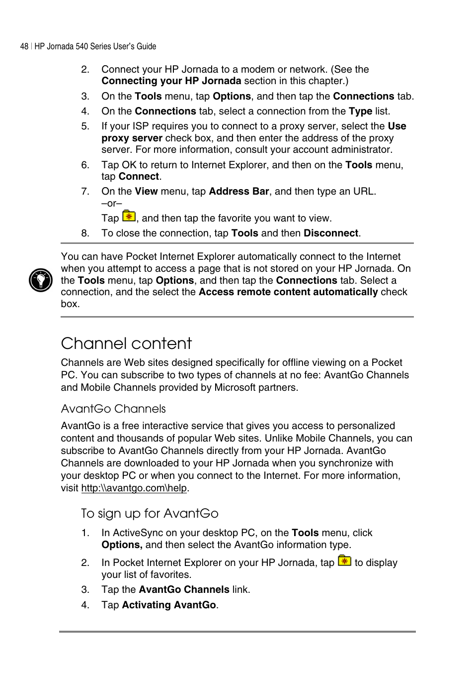 Channel content | HP Jornada 540 Series User Manual | Page 52 / 135