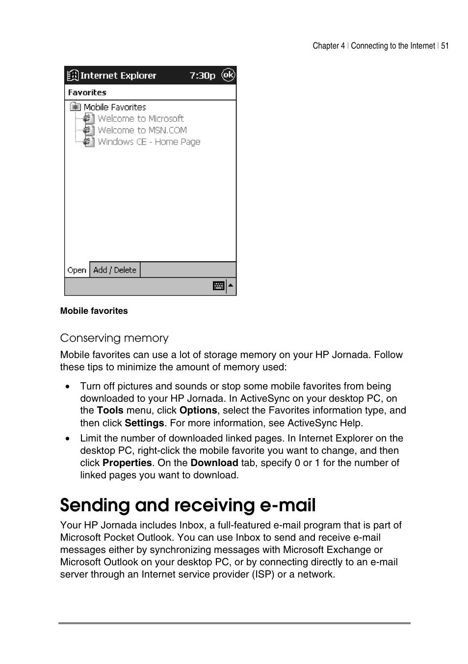 Sending and receiving e-mail | HP Jornada 540 Series User Manual | Page 55 / 135
